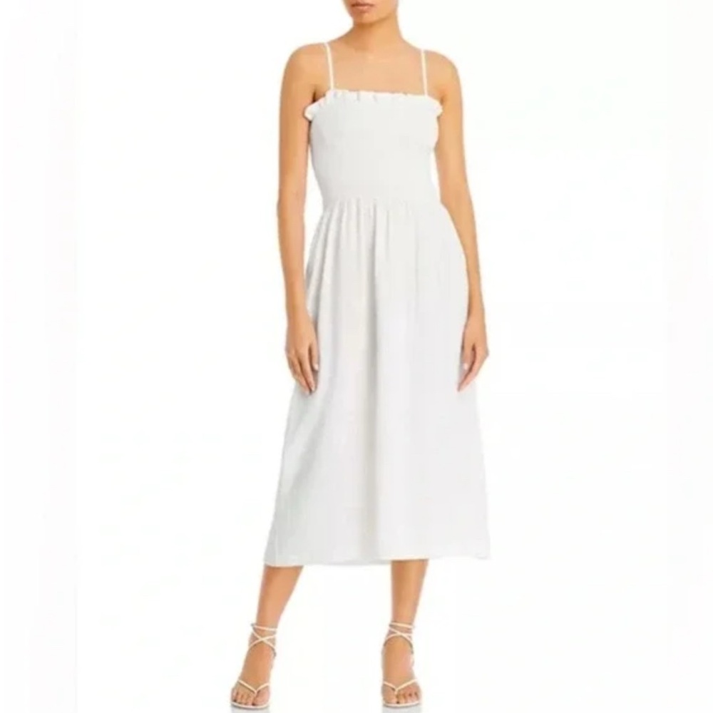 Faherty Lakeview Dress Midi Organic Cotton Gauze Smocked White Size Small
